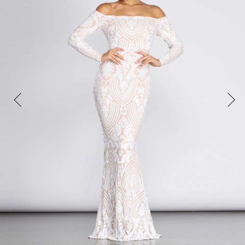 Off shoulder bridal party gown